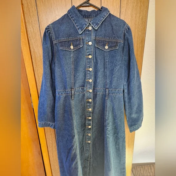 New SHEIN EZwear Flap Detail Button Front Denim Dress Size L - Picture 2 of 6
